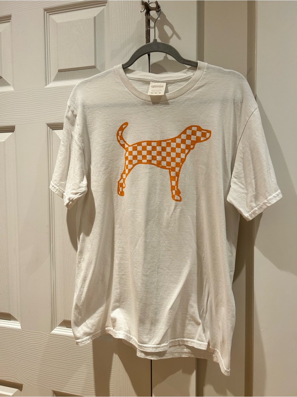 Checker Dog Graphic White Tee with Orange Print